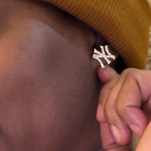 Gold Rhinestone "NY" Stud Earrings - Picture 5 of 6